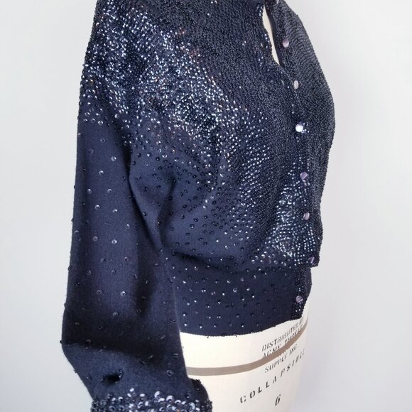 Vintage 1950's Black Sequin & Beaded Lambswool Angora Sparkly Cardigan * Med/Lrg - Picture 7 of 9